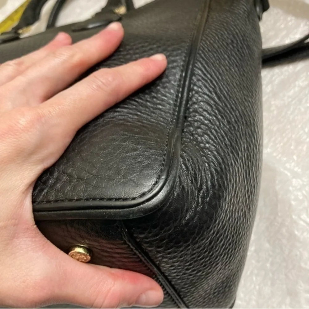 Tory Burch black pebbled leather double zipper bag with strap